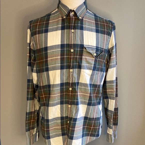 J. Crew Casual Button Down Blue and Brown Shirt - Picture 1 of 6